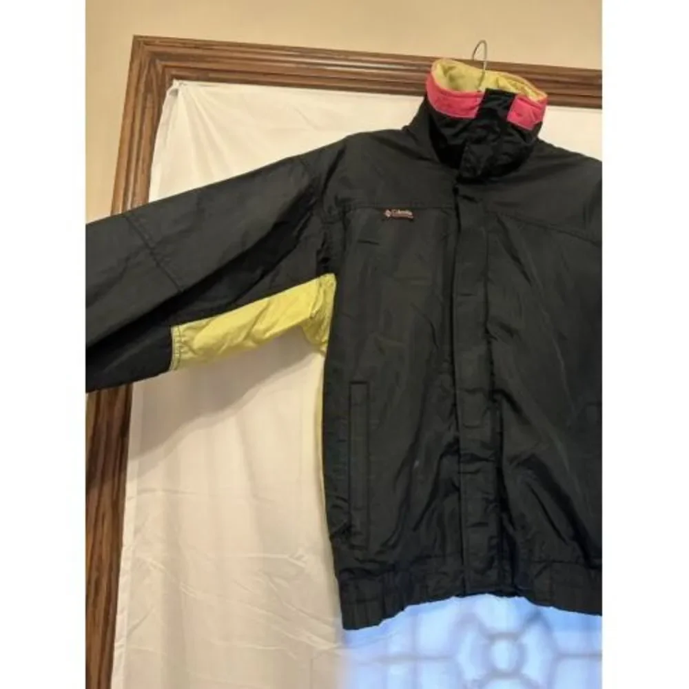 Vintage 80s Columbia Bugaboo Black Neon Windbreaker Jacket Radial Sleeve Mens Sm